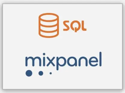 Mixpanel and SQL logos showing data analytics tools used to teach product performance tracking and decision-making in the ISB Online Product Management Certificate.