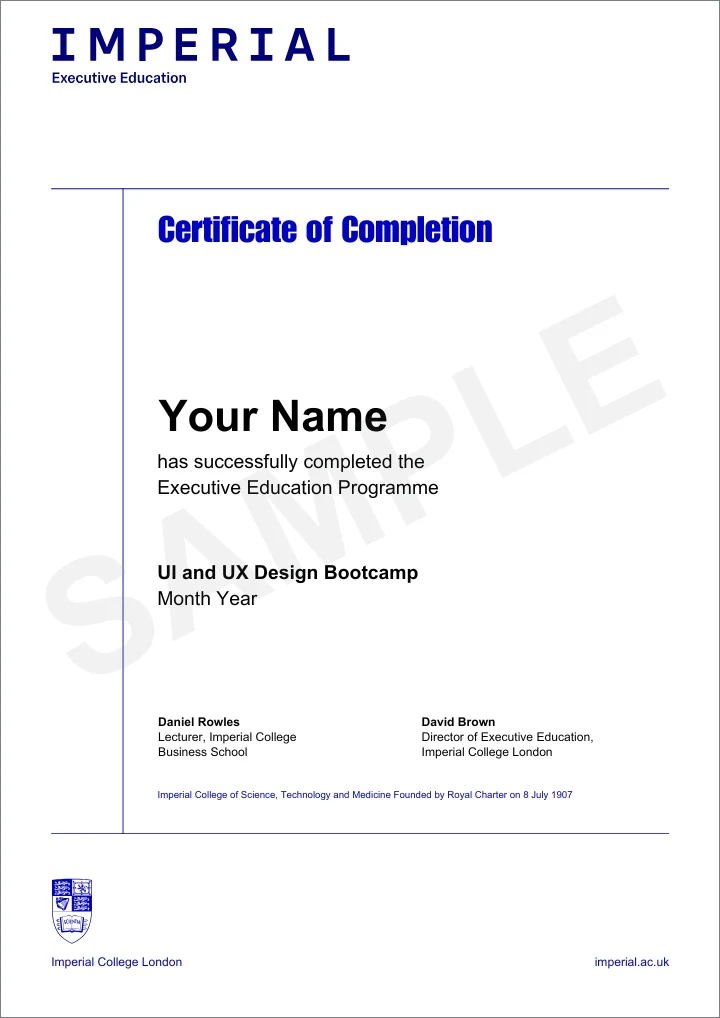 Example image of certificate that will be awarded once you successfully complete the course