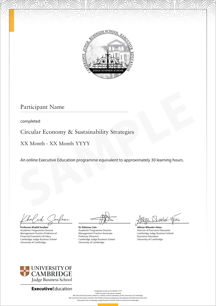 Example image of certificate that will be awarded once you successfully complete the course