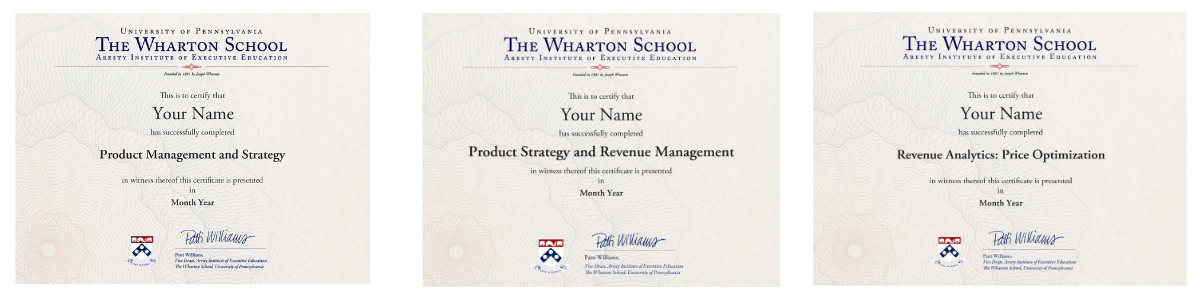 Certificate for Product Strategy and Revenue Management program