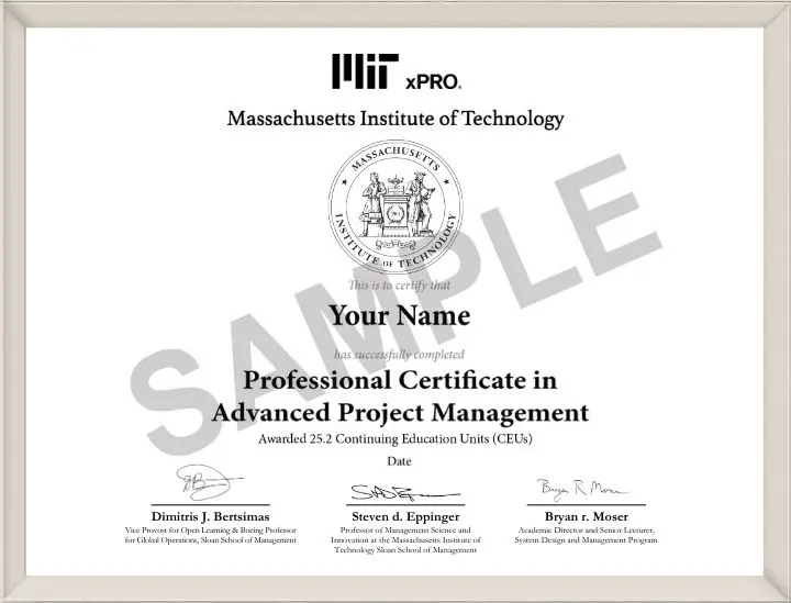 Example image of certificate that will be awarded upon successful completion of the program
