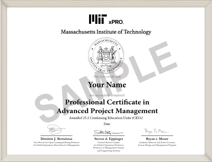 Example image of certificate that will be awarded upon successful completion of the program
