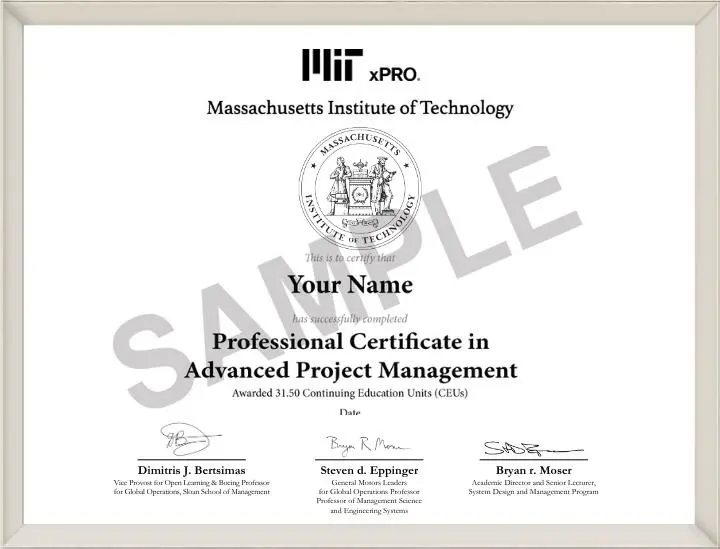 Example image of certificate that will be awarded upon successful completion of the program