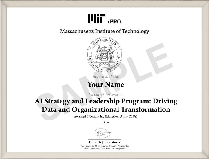 Example image of certificate that will be awarded once you successfully complete the course