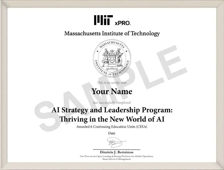 Example image of certificate Example image of certificate that will be awarded once you successfully complete the course