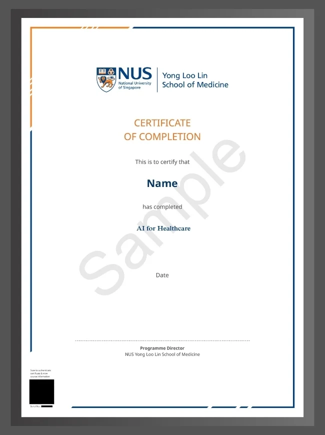 Example image of certificate that will be awarded after successful completion of this program