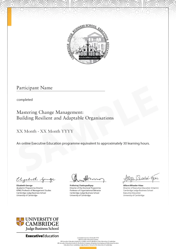 Example image of certificate that will be awarded once you successfully complete the programme