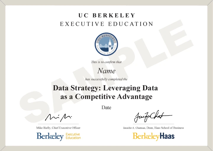 Certificate Of Business Excellence Berkeley Data Strategy Program | Berkeley Executive Education