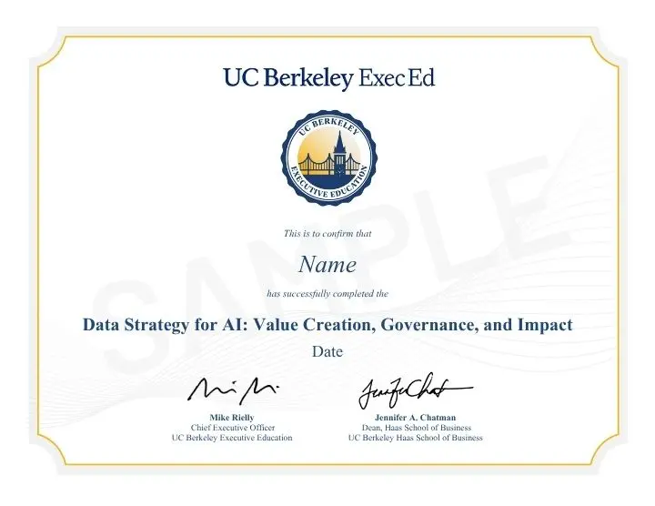 Example image of certificate that will be awarded once you successfully complete the course