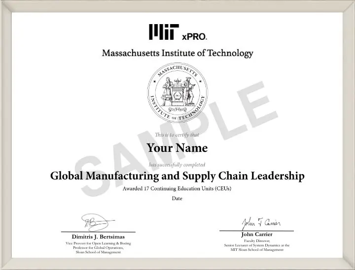 Example image of certificate that will be awarded once you successfully complete the course