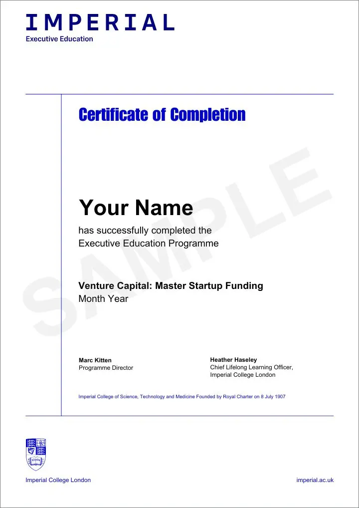 Example image of certificate that will be awarded once you successfully complete the programme