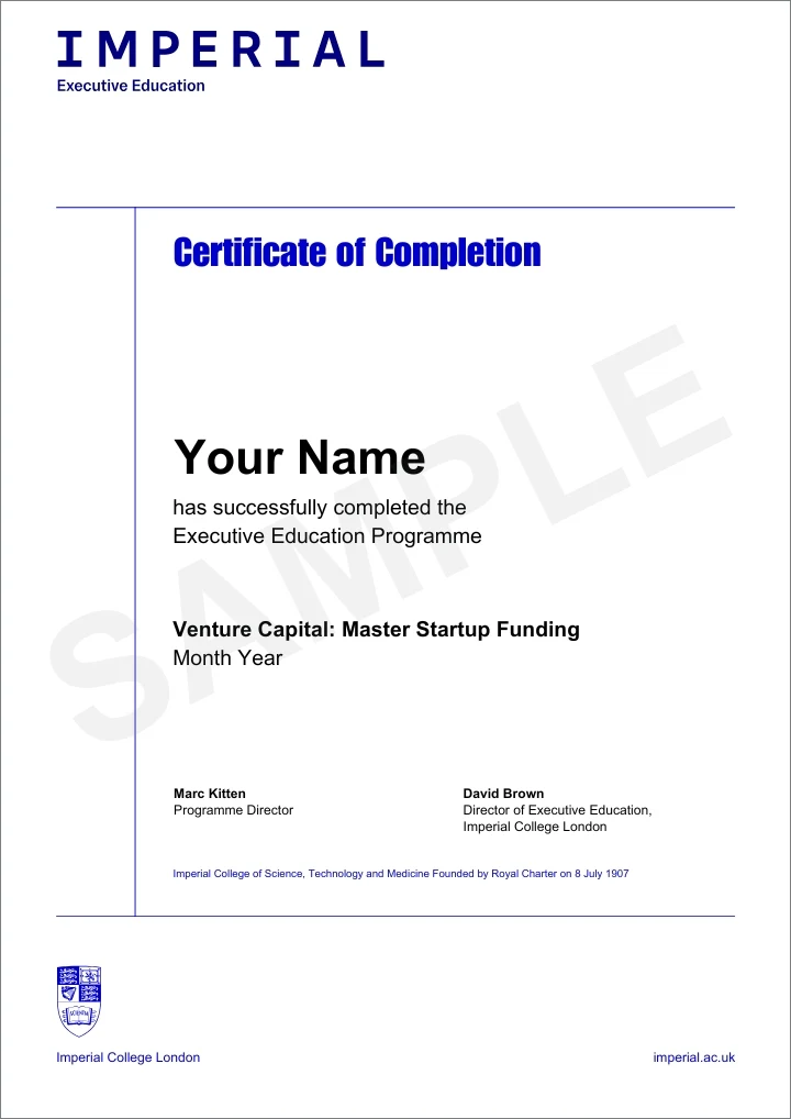 Example image of certificate that will be awarded once you successfully complete the programme