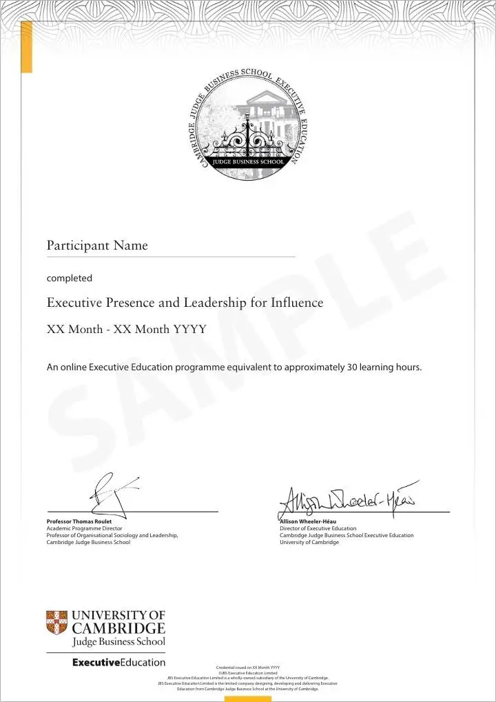 	Example image of certificate that will be awarded once you successfully complete the program