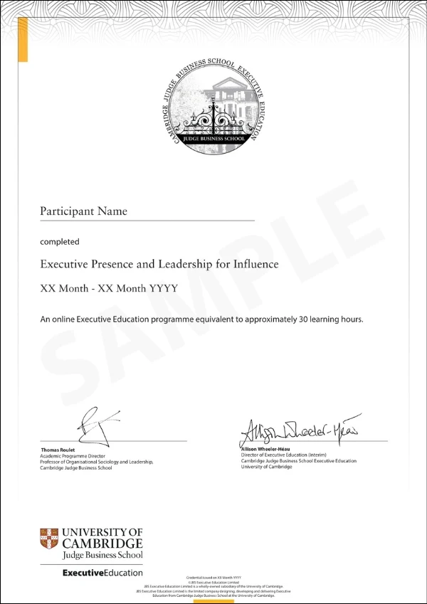 	Example image of certificate that will be awarded once you successfully complete the program