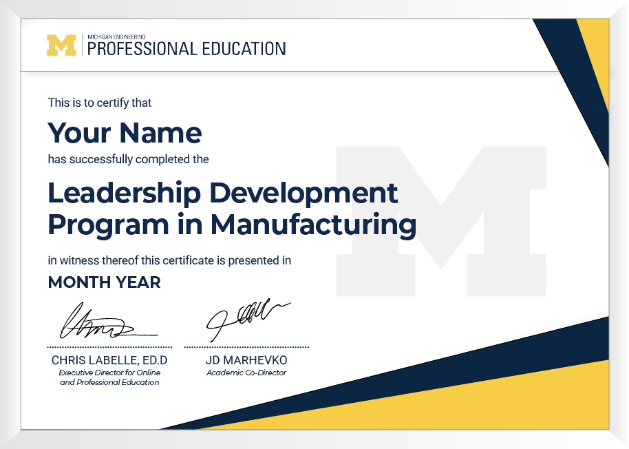 Leadership Development Program in Manufacturing faculty certificate 