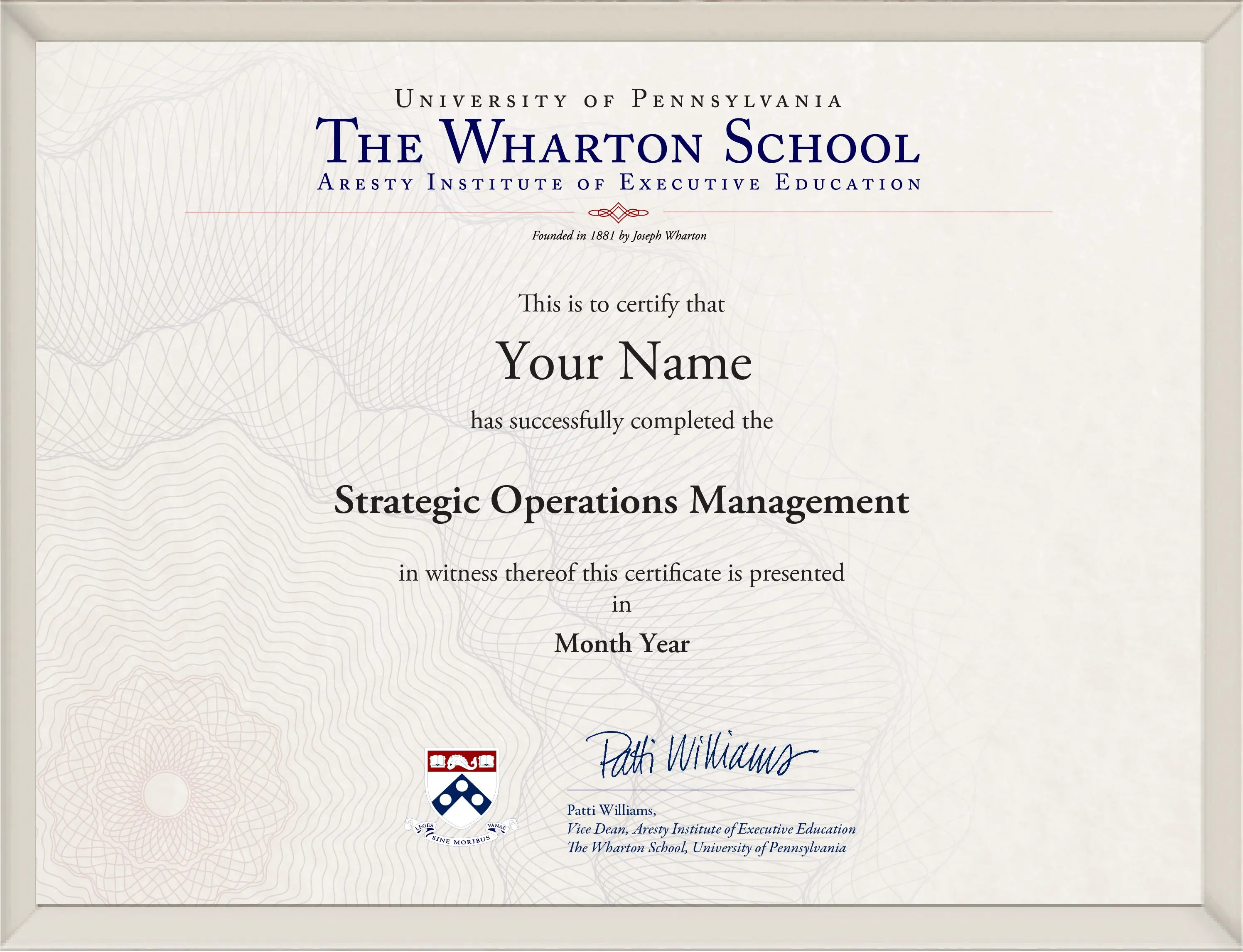 Wharton Strategic Operations Management Program certificate