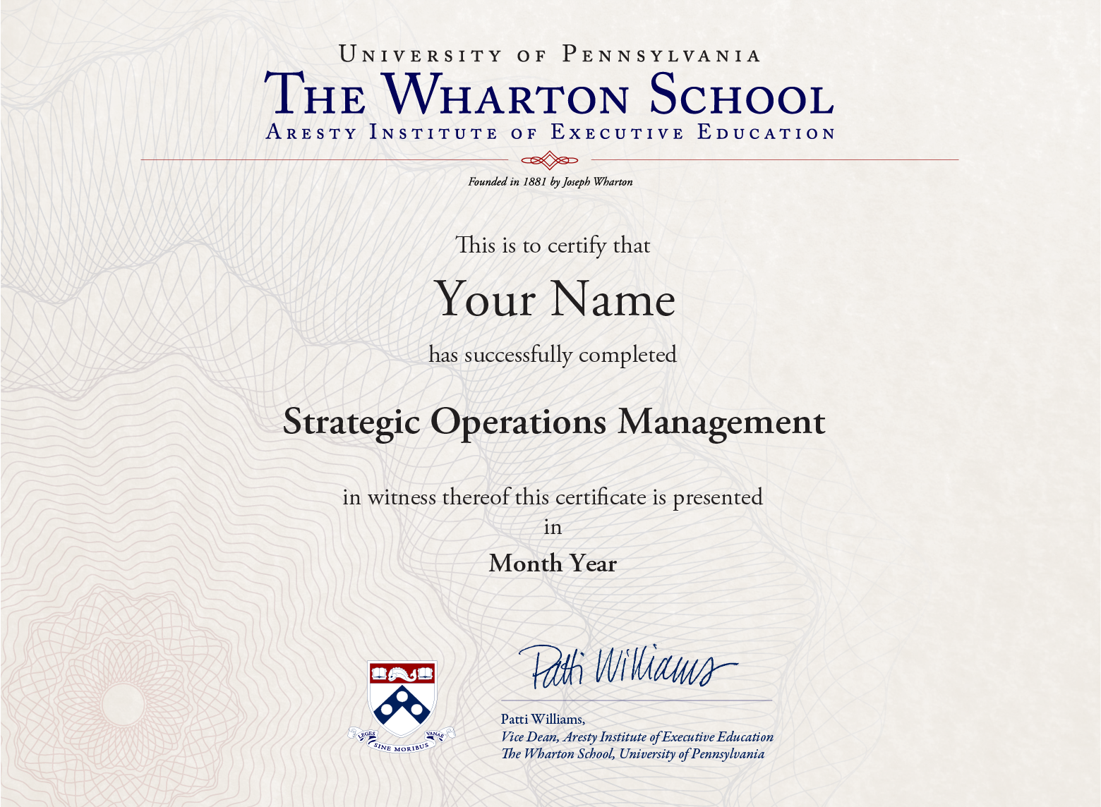 Wharton Strategic Operations Management Program certificate