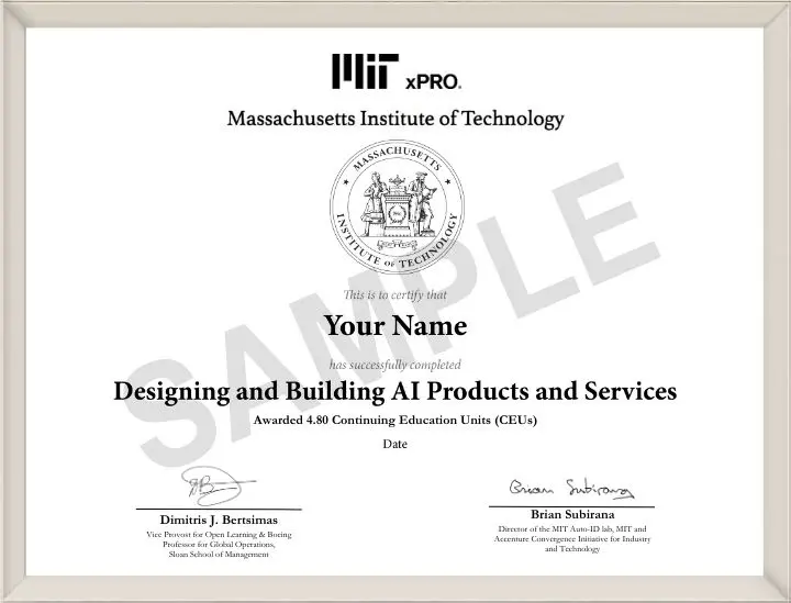 Example image of certificate that will be awarded upon successful completion of the program