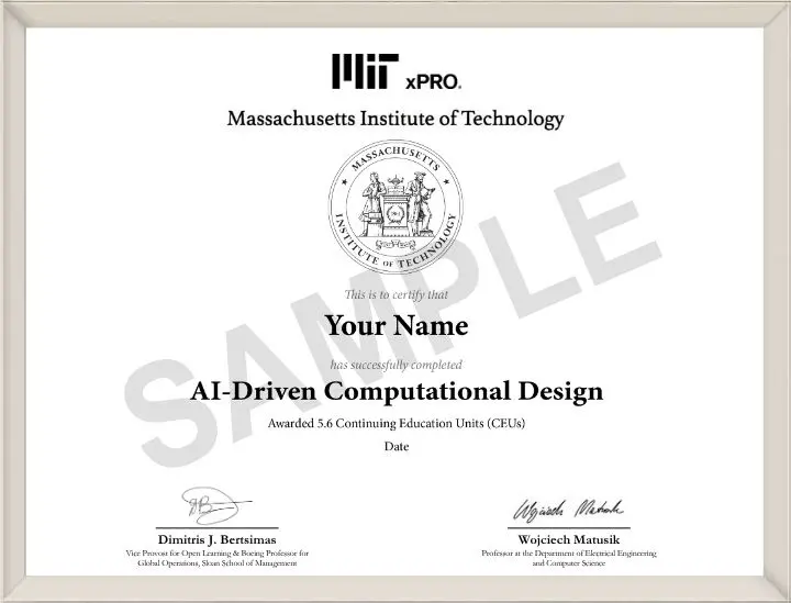 Example image of certificate that will be awarded once you successfully complete the course
