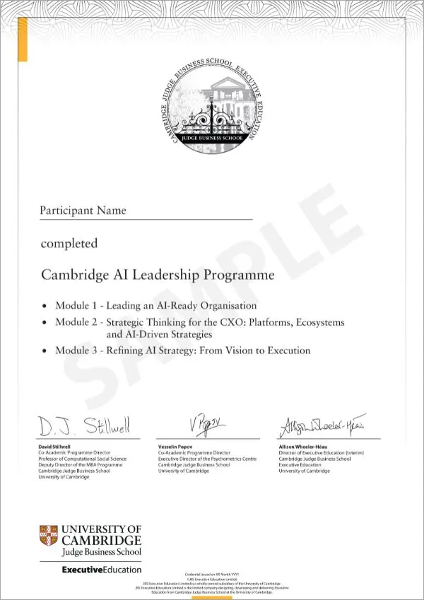Example image of certificate that will be awarded once you successfully complete the course