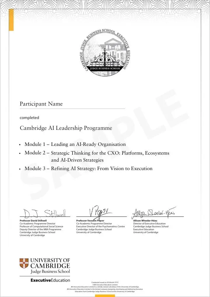 Example image of certificate that will be awarded once you successfully complete the course