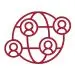 Graphic representation of interconnected participant icons across a globe with communication links, symbolizing global networking, collaboration, and knowledge exchange