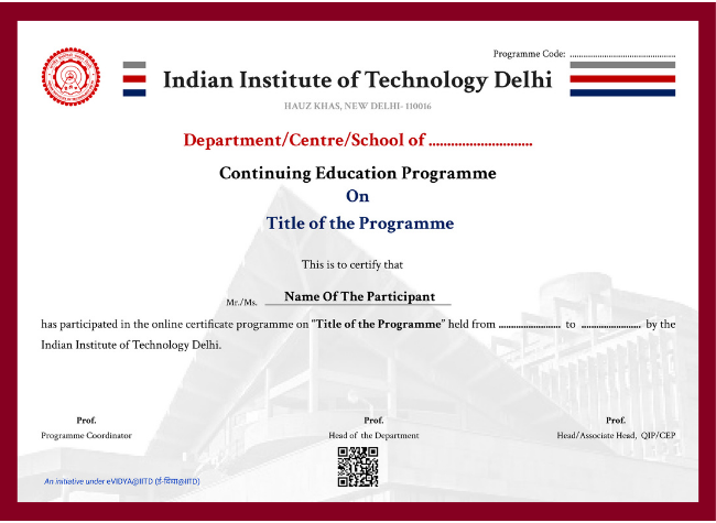 Certificate of Participation from IIT Delhi for Applied AI, ML and Decision Science Programme