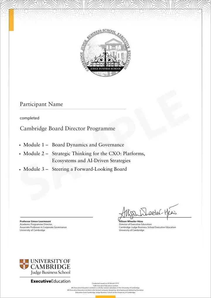 Example image of certificate of participation that will be awarded upon completion of the programme