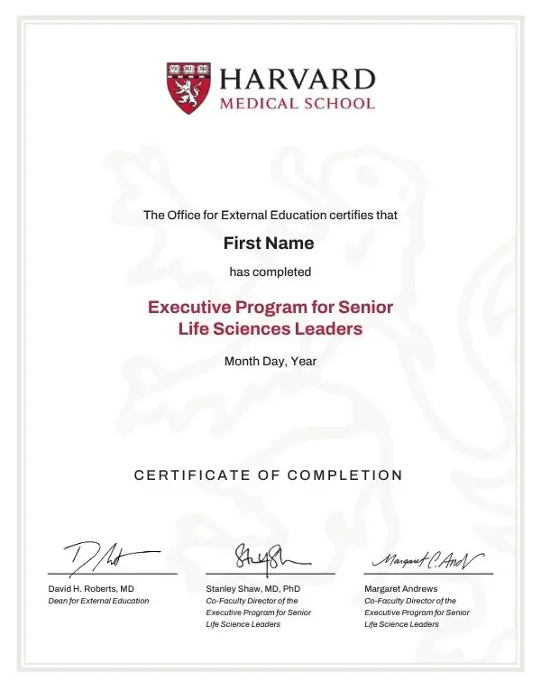 Example image of certificate that will be awarded after successful completion of this program