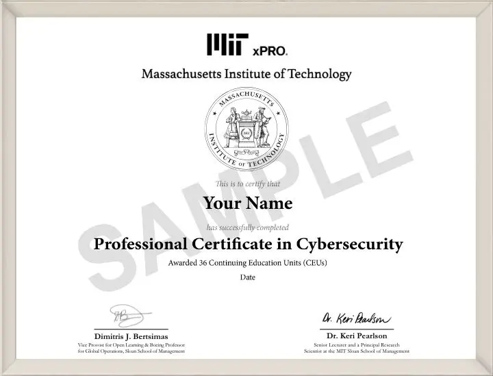 Example image of certificate that will be awarded upon successful completion of the program