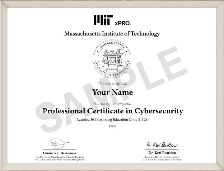 Example image of certificate that will be awarded upon successful completion of the program