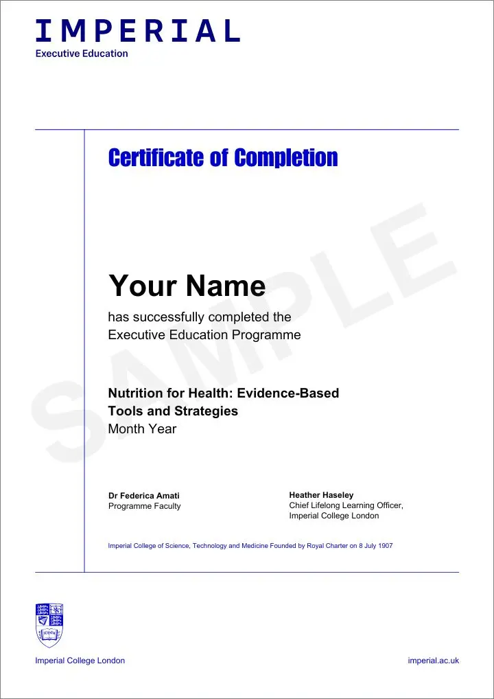 Example image of certificate that will be awarded once you successfully complete the course