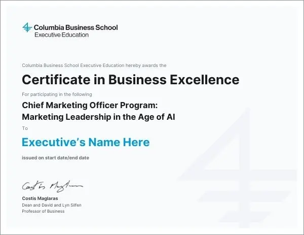 Example image of certificate that will be awarded after successful completion of this program