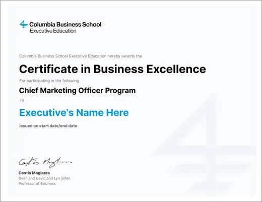 Example image of certificate that will be awarded after successful completion of this program