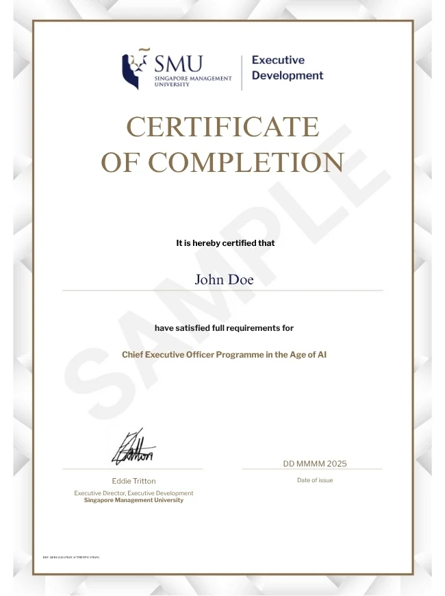 Example image of certificate that will be awarded after successful completion of this program