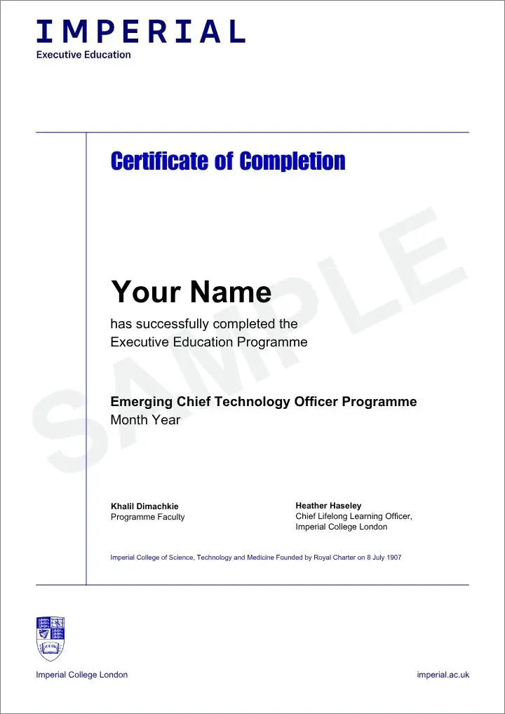 Example image of certificate that will be awarded once you successfully complete the course