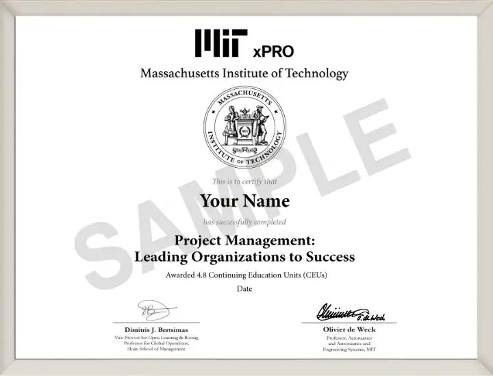 Example image of certificate that will be awarded once you successfully complete the course