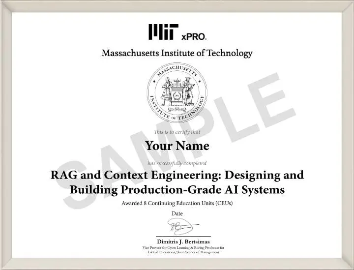 Example image of certificate that will be awarded once you successfully complete the course