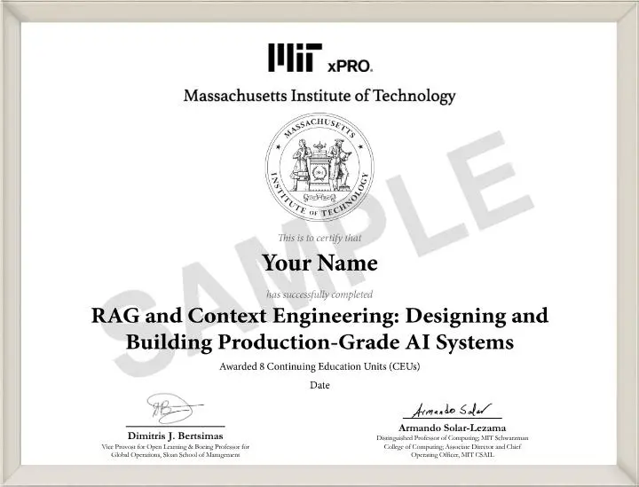 Example image of certificate that will be awarded once you successfully complete the course