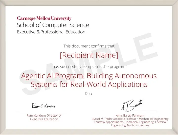 Example image of certificate that will be awarded once you successfully complete the course