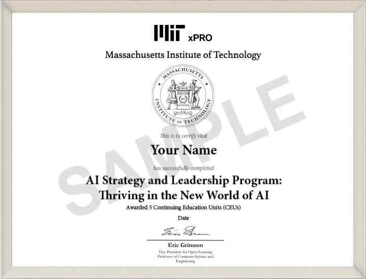 Example image of certificate that will be awarded once you successfully complete the course