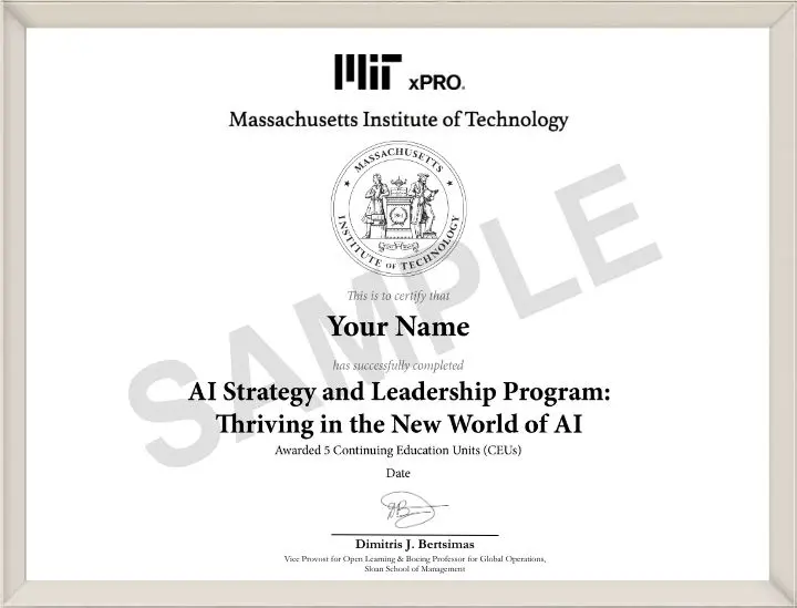 Example image of certificate that will be awarded once you successfully complete the course