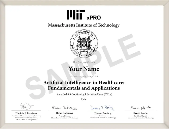 Example image of certificate that will be awarded upon successful completion of the program