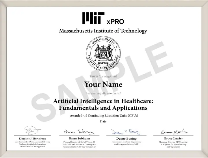 Example image of certificate that will be awarded upon successful completion of the program