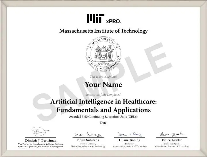 Example image of certificate that will be awarded upon successful completion of the program