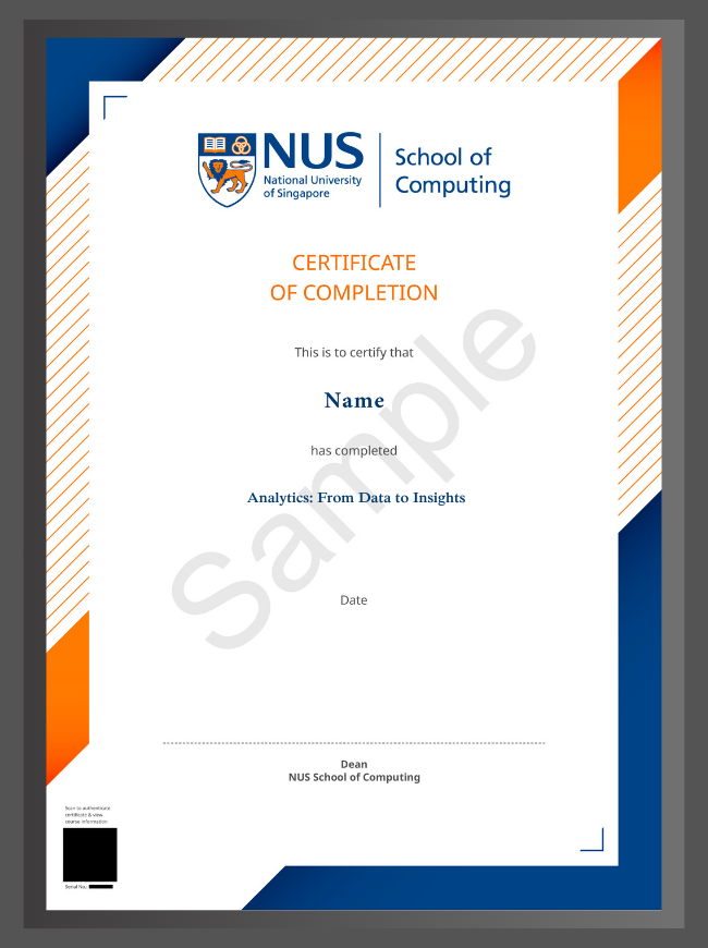 Example image of certificate that will be awarded after successful completion of this program