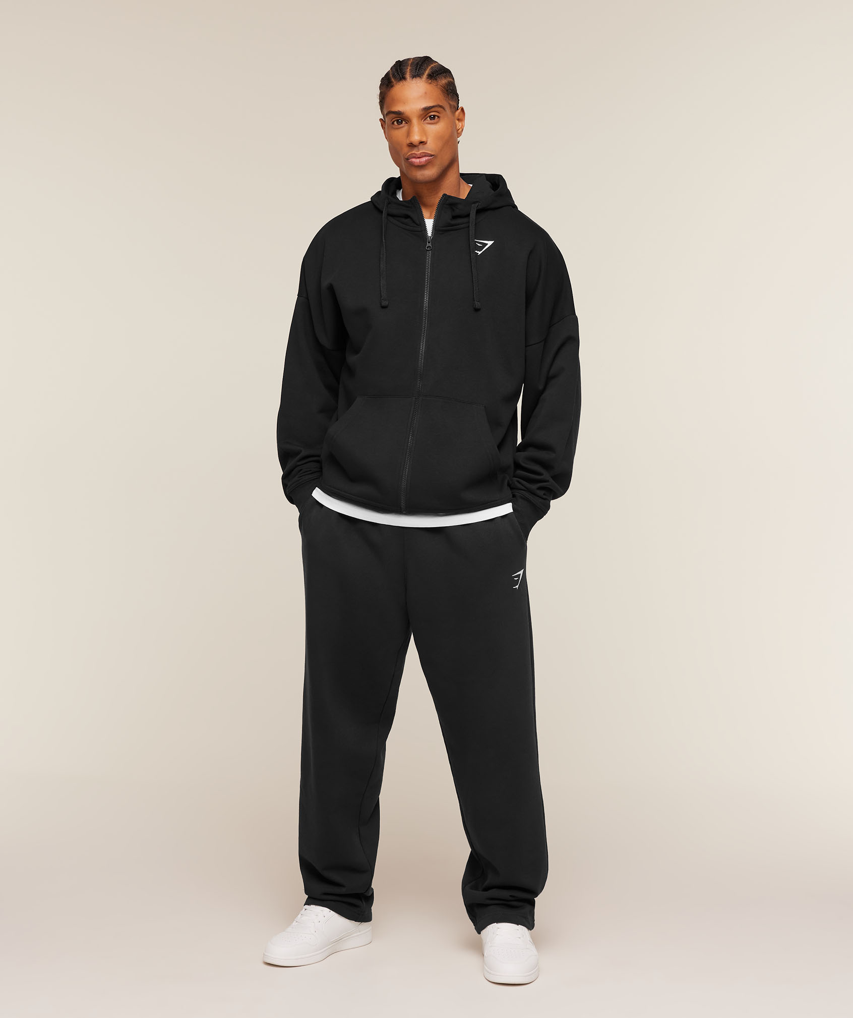 Gymshark Crest Oversized Zip Up Hoodie - Black | Gymshark