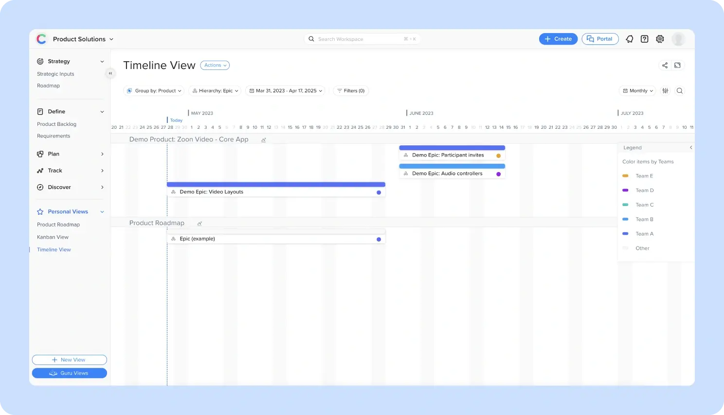 screenshot of craft.io product roadmap tool