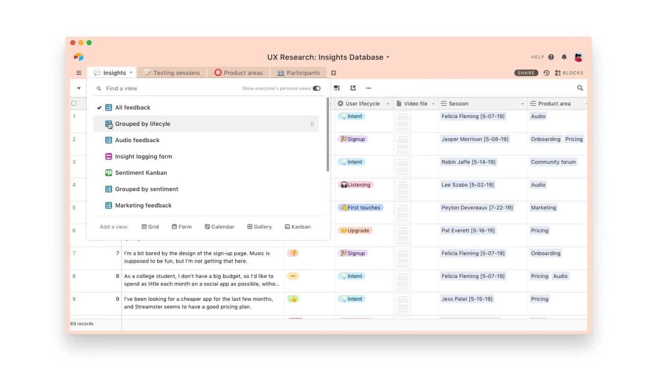 Build your UX research database with Airtable