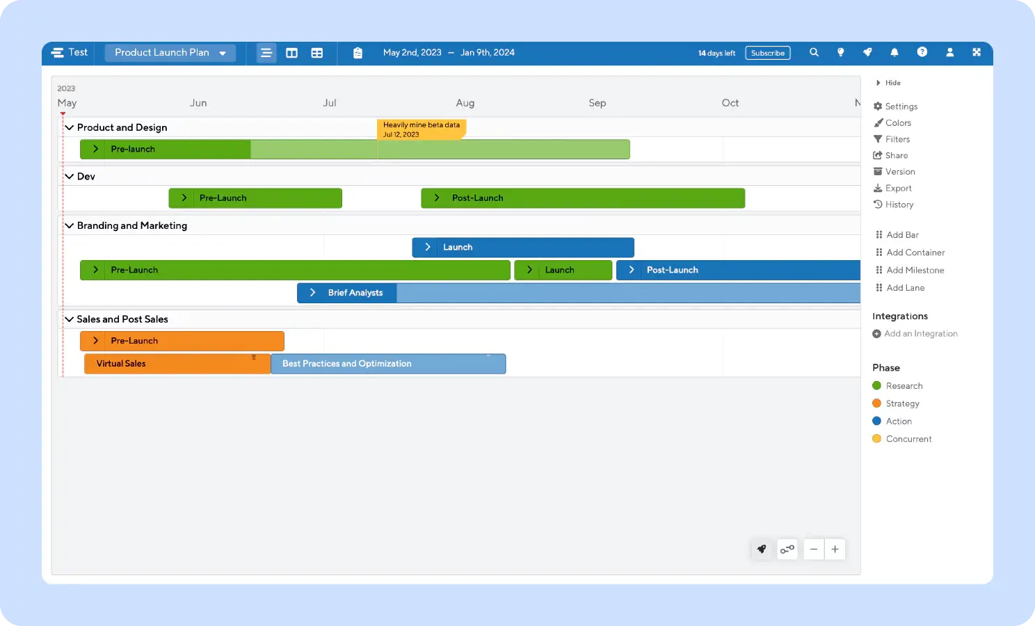 screenshot of productplan product management tools